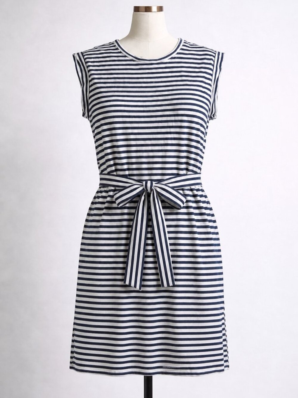 J.Crew XL Black White Striped Tie Waist Cotton Dress Breton Nautical - Picture 2 of 9